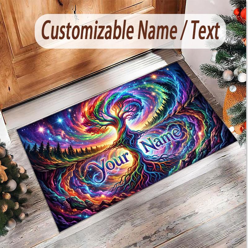 Tree of Life Theme Soft Crystal Velvet Rug Custom Name & Text Print Non Slip Floor Rug for Bedroom Living Room