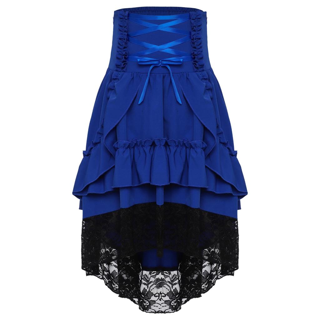 Costume Medievale Rinascimentale per Ragazze Vintage Vittoriano Gonna a Volant Stratificata Vita Alta Allacciatura Gotico Steampunk