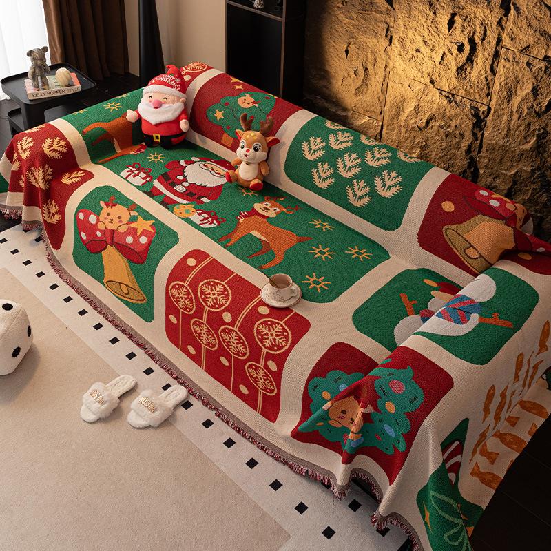  Christmas Cartoon Sofa Cover Cloth Towel Anti Cat Scratch and Anti Slip Sofa Cover Skin Friendly Suitable for All Seasons