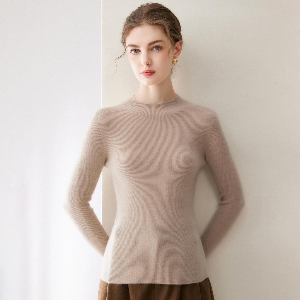 Women's Cross-border Striped Cashmere Knit Slim-fit Sweater, Half-high Neck