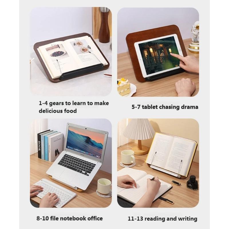 Solid Wood Book Stand Adjustable With Safety Features Foldable Ergonomic For Secure Reading Cooking And Study