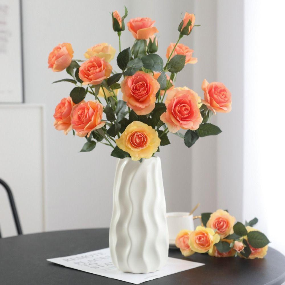 Real Touch Simulation Rose Flower Branches 6 Head Fake Flower  Wedding Party Decor