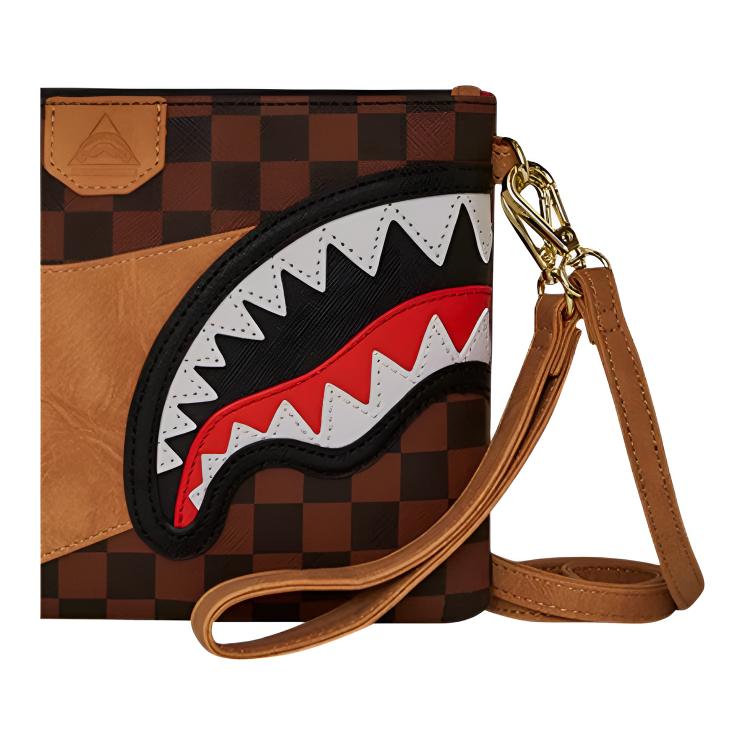 Sprayground Shark Large Logo Checkerboard Retro Personality Casual PVC Clutch Unisex clutch Brown W1145201