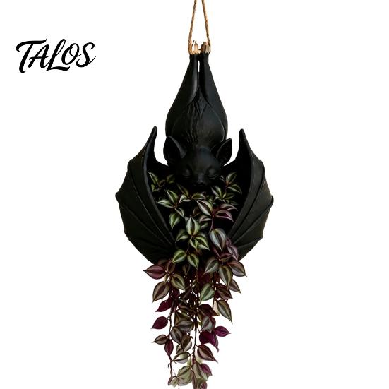 Einzigartiger Innenwand-Pflanztopf Hängende Fledermaus-Pflanztopf, Kreativer Gotischer Pflanztopf, Halloween-Stil Blumentopf Dekorativer Behälter für Hängende Ranken, Außenbereich 1pc black