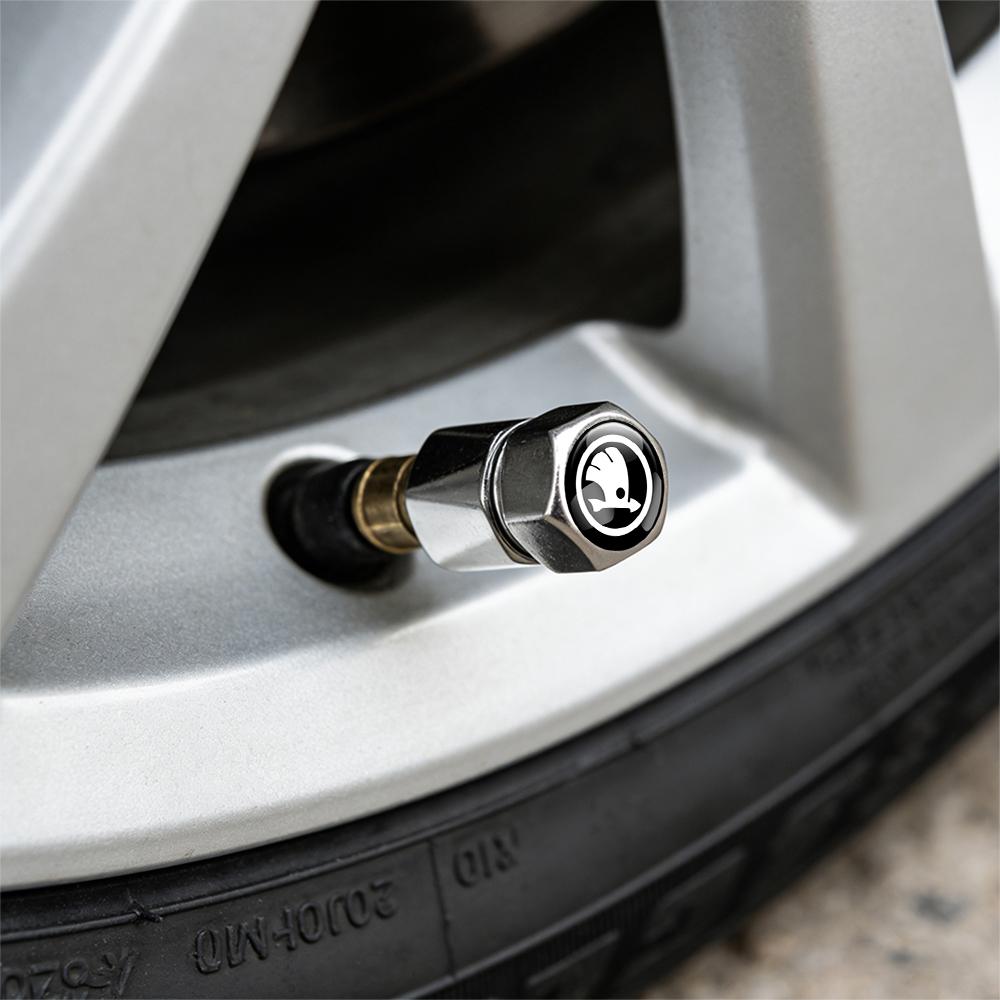 4Pcs Car Valve Cap Wheel Valve Dust Cover Tire Accessories For Skoda S Octavia Kodiaq Rapid Fabia A7 Superb KAMIQ VRS Genuine RS VO9