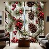 Contemporary Christmas Pinecone Berry Curtains Semi Transparent Style Bedroom Living Room Decor Set Of 2 Made Polyester Machine Washable Sitting