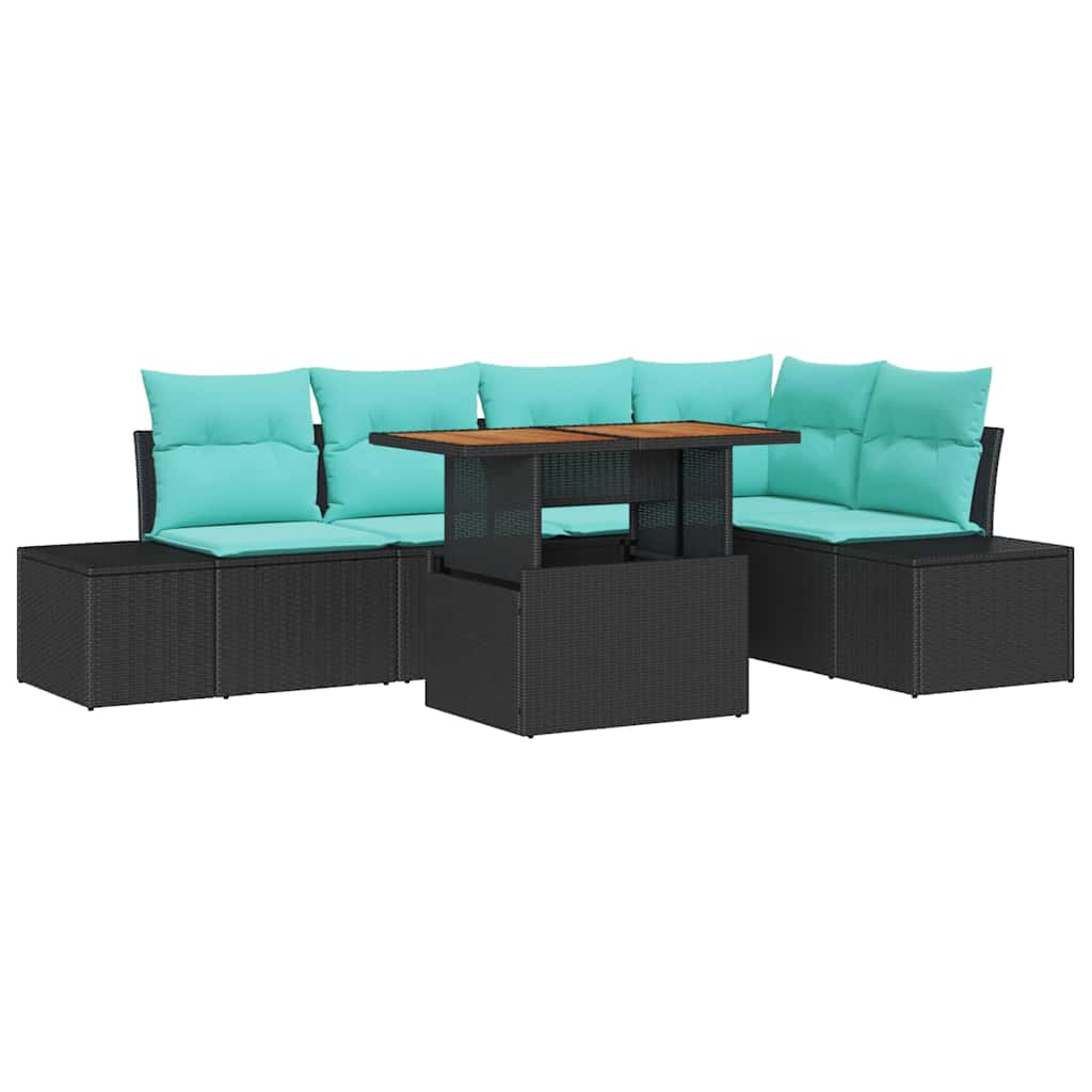 Garden Sofa Set with Cushions 6 pcs Black and Teal
