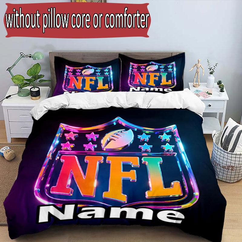 3pcs Duvet Cover Set (1*Duvet Cover + 2*Pillowcase, Without Core), Custom Name NFL Pattern Bedding Set, Home Bedroom Decor Gift