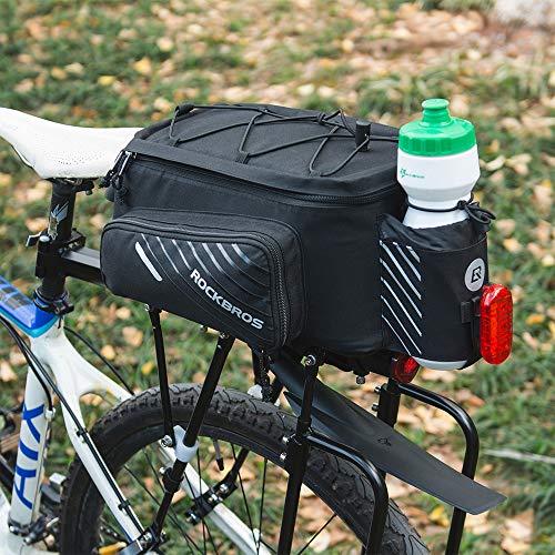 ROCKBROS Bicycle Rear Bag, Pannier Bag, Large Capacity (9-12L), Expandable Saddlebag, Carrying Rack with Waterproof Cover, Water-Repellent, Adjustable