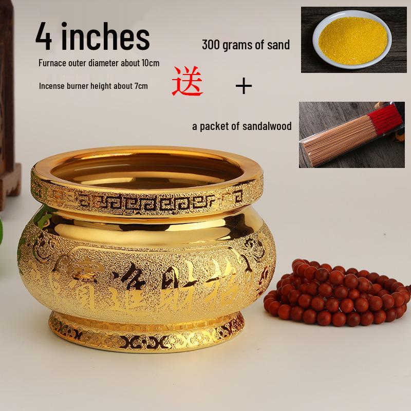 Small Ceramic Buddha Incense Burner with Golden Sand