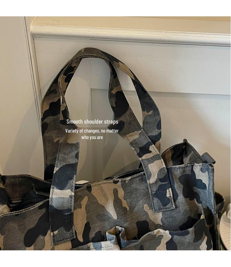 Women's Large Camouflage Canvas Tote - Versatile, Fashionable Handbag for Commuting