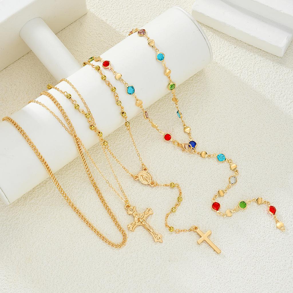 Colorful Cross Multi Layer Necklace Shiny Fashion Jewelry For Women Men Elegant High Quality Accessory