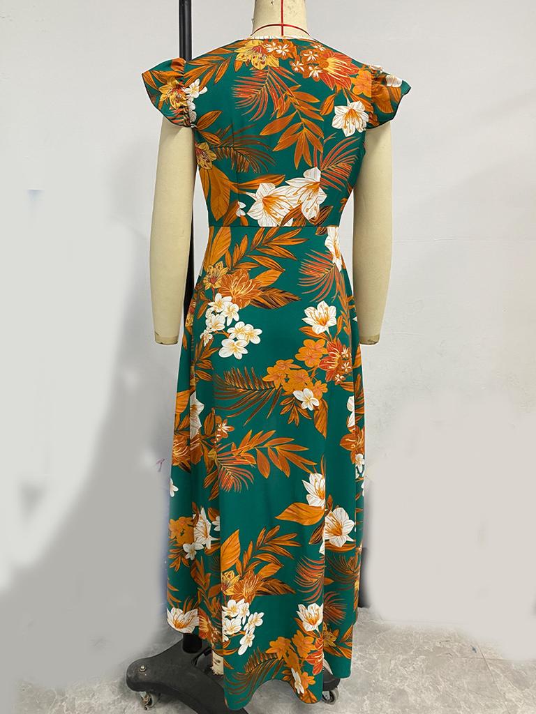 Women's Fashion 2025 Summer Vacation Style European and American Floral Split Mid-Length Dress