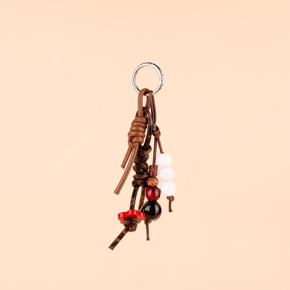 Vintage Miu Styl Přírodní Dřevěný Korálek Pletený Klíčenka Taška Přívěsek & Auto Přívěsek