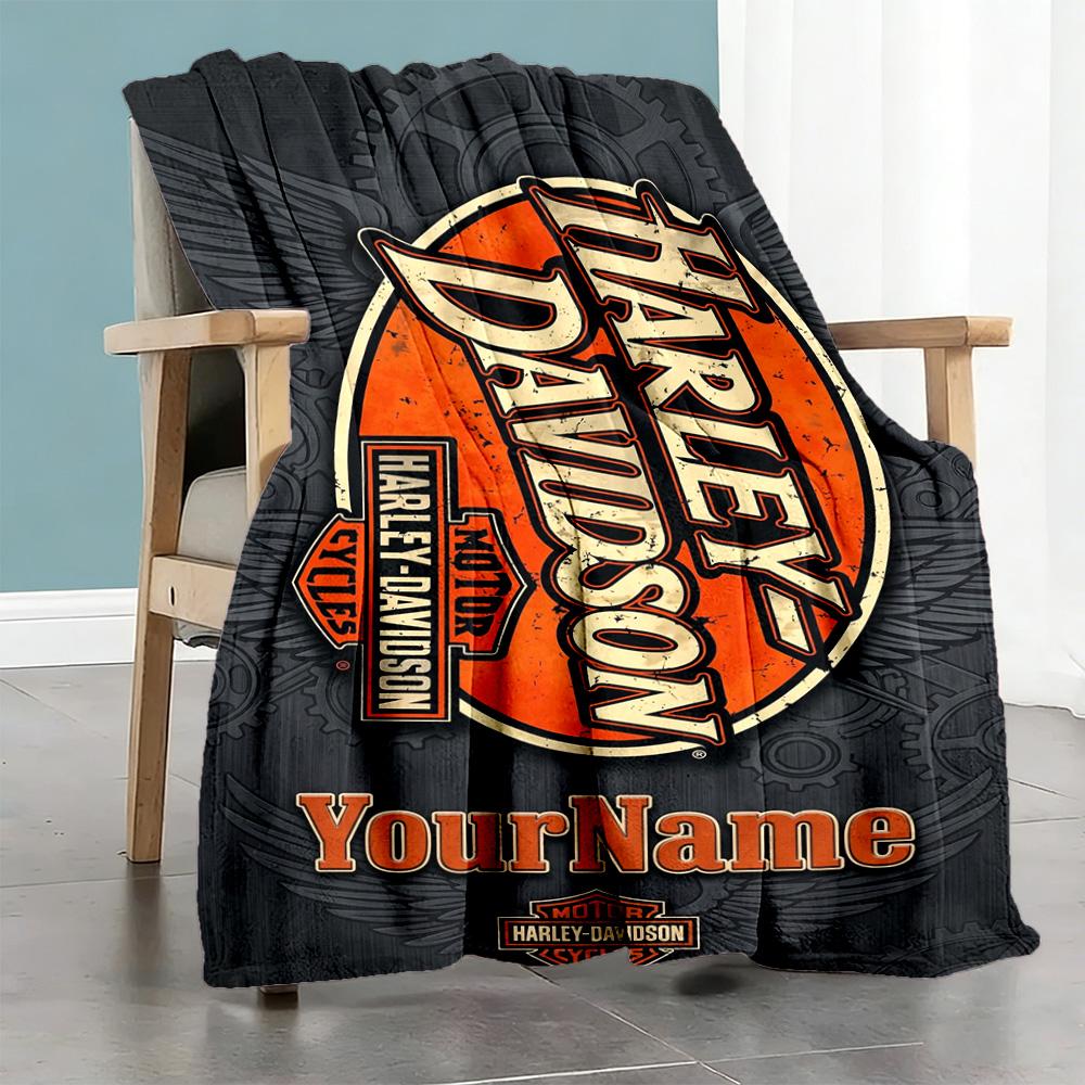 Harley-Davidson Motorräder Personalisierbare Textdecke Geschenk Personalisierbare Decke Ultra-Weich Geeignet für Strand-Nickerchen Stuhl Sofa Vier Jahreszeiten Mehrzweck