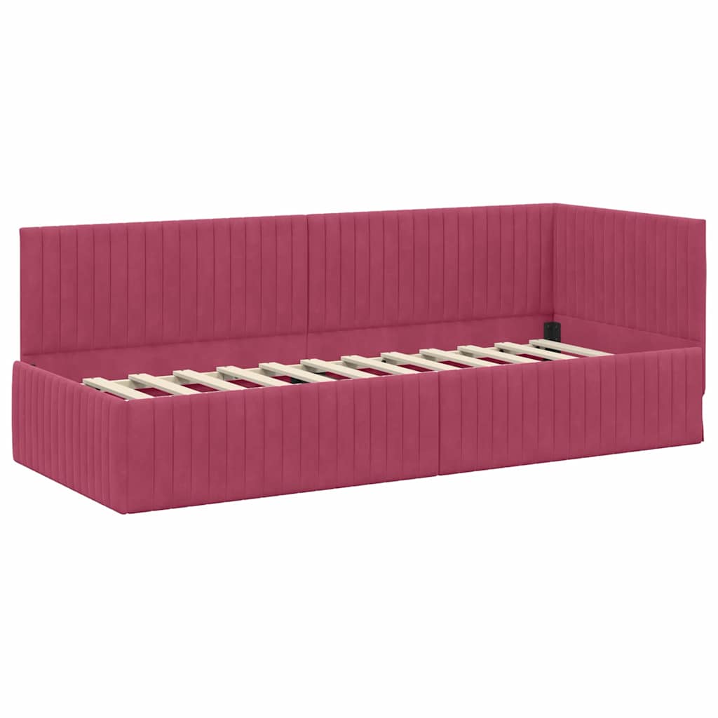 L Shaped Bed Frame with Headboard Burgundy 80 Cm X 200 Cm Velvet