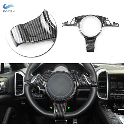 Carbon Fiber Grain Car Accessories Steering Wheel Panel Frame Cover Trim For Porsche Cayenne 2011-2017 For Panamera