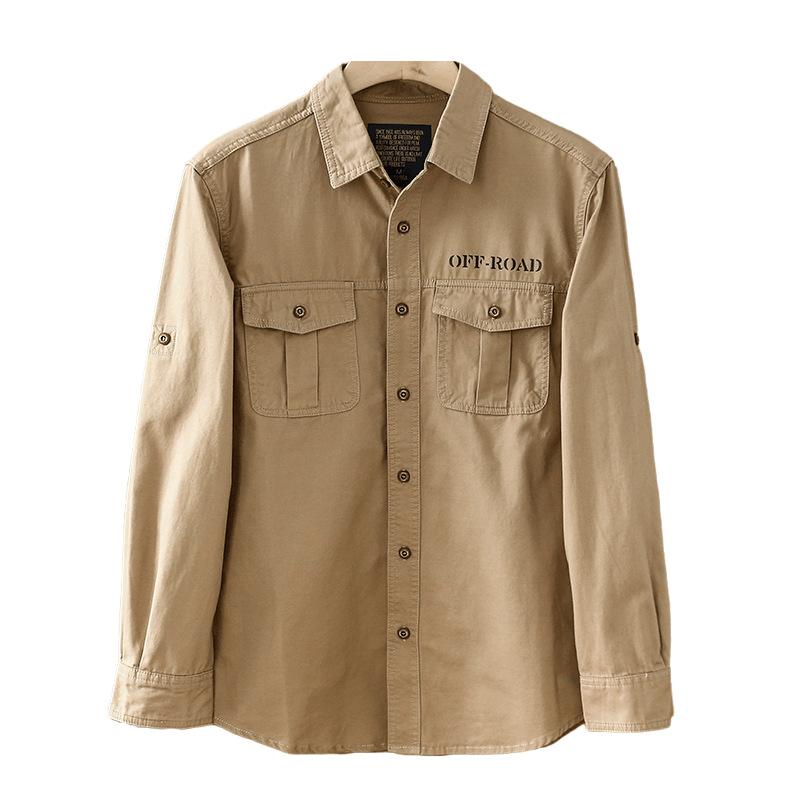 Camicia da lavoro retrò giapponese da uomo per la primavera Camicia casual larga a maniche lunghe da uomo Giacca larga alla moda Abbigliamento da uomo