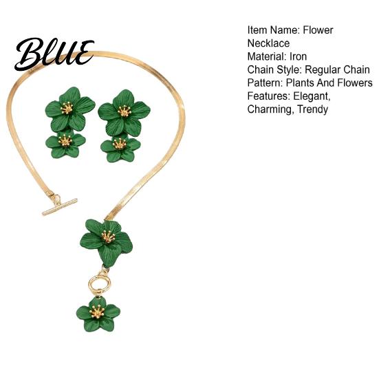 Alloy Floral Necklace Flower Jewelry Set for Women Pendant Dangle