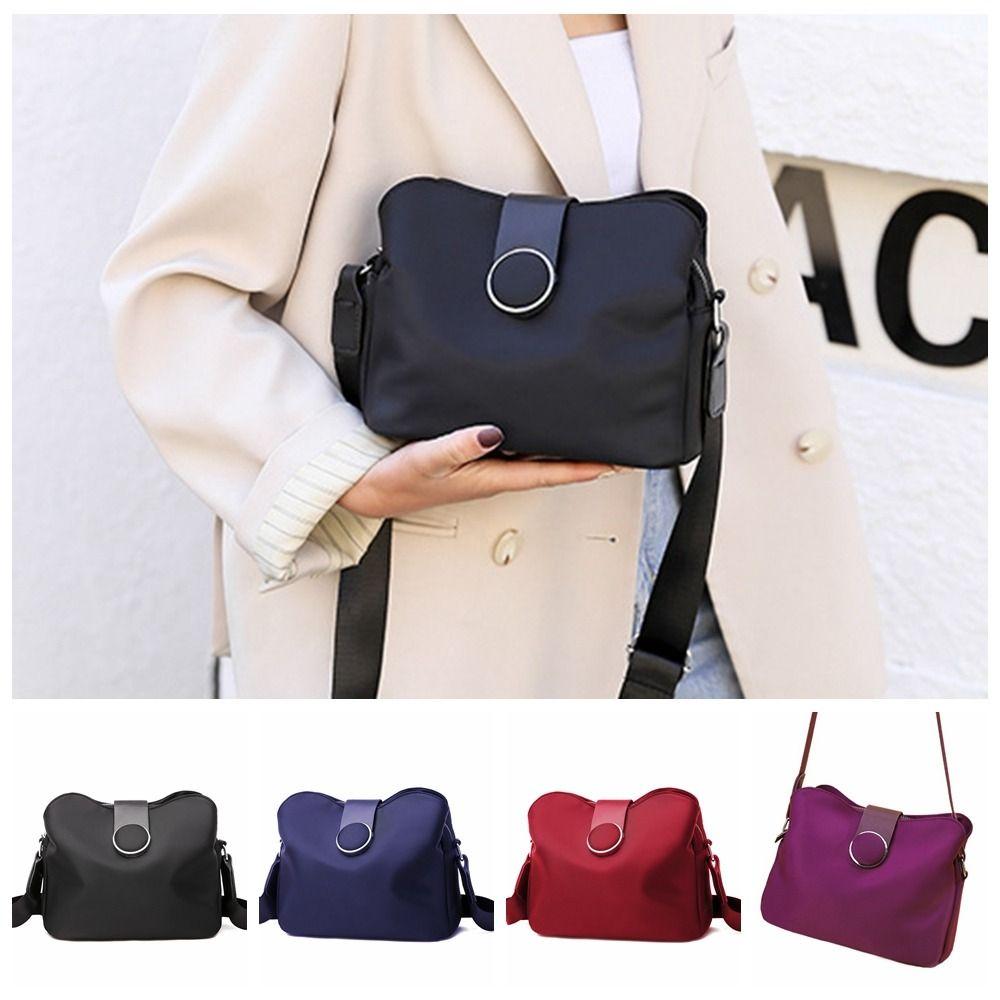 Solid Color Nylon Shoulder Bag Korean Style Canvas Bucket Bag Fashion Women Crossbody Bag  Student