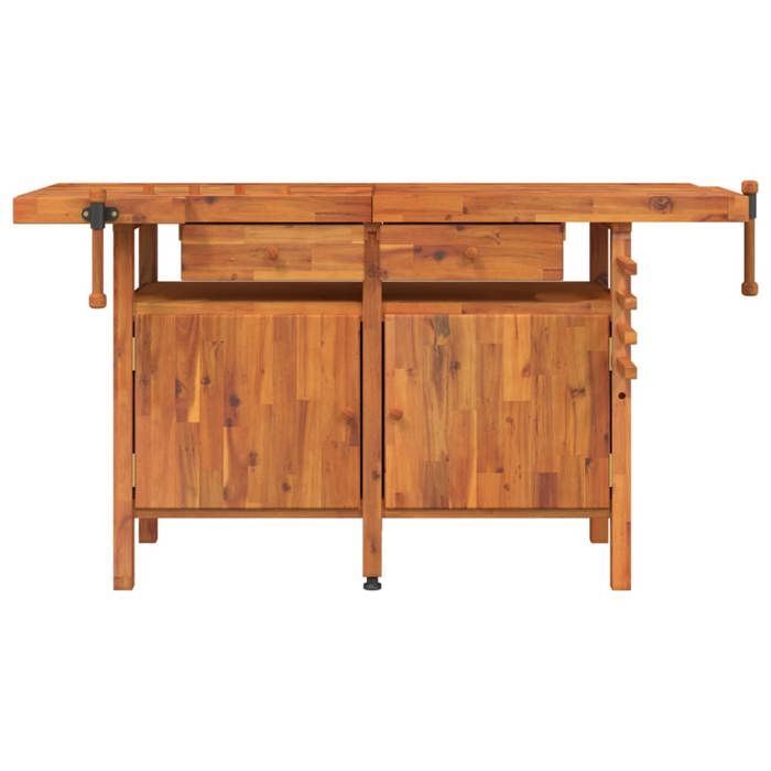 VidaXL Workbench with Drawers and Vises 162x62x83 Cm Solid Acacia Wood 153324