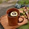 KEMOLELA 1/2PCS Wooden Coffee Tea Cups with Handle Wood Outdoor Travel Mug for Men Camping Drinking Cup