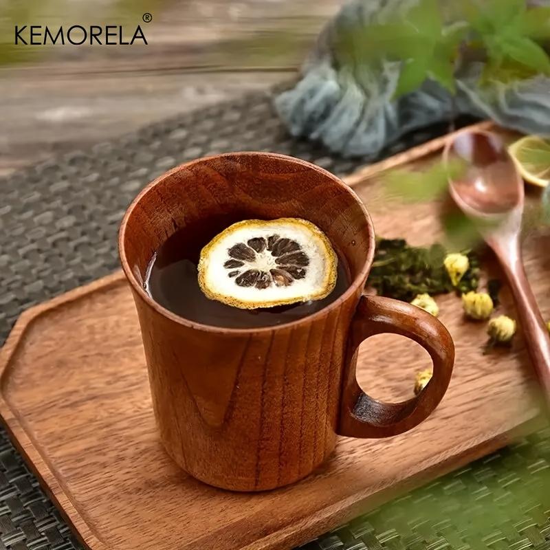KEMOLELA 1/2PCS Wooden Coffee Tea Cups with Handle Wood Outdoor Travel Mug for Men Camping Drinking Cup