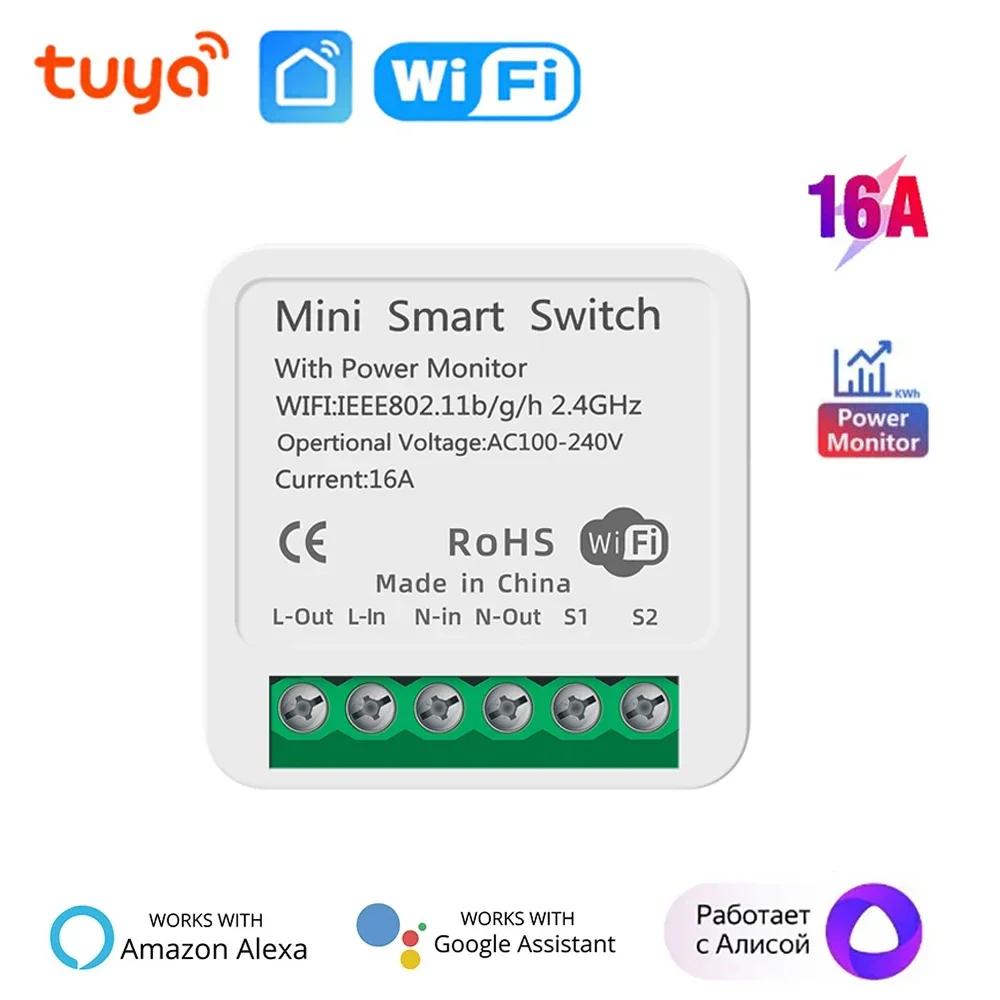 Tuya WiFi Smart Switch 2-way Control with Energy Monitor Switch 16A Mini Smart Breaker Smart Life Control Alexa Via Google Home