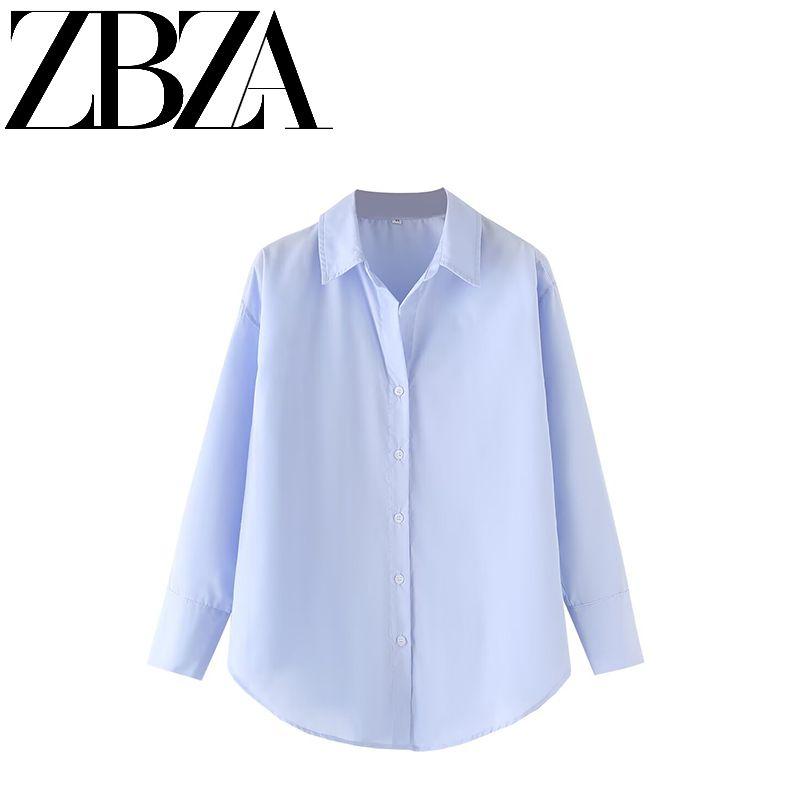Zab Autumn New Women's Clothing Fashion Style French Style Design V Neck Poplin Long Sleeves Lapel Loose Shirt