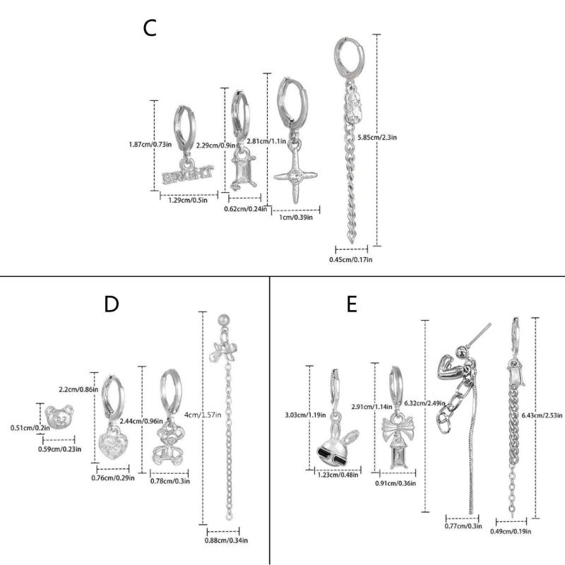 Set de Pendientes Retro Color Plata Envejecida Metal Borla Cadena Pendiente Irregular Geométrico Pendientes de Aro para Mujer Chica