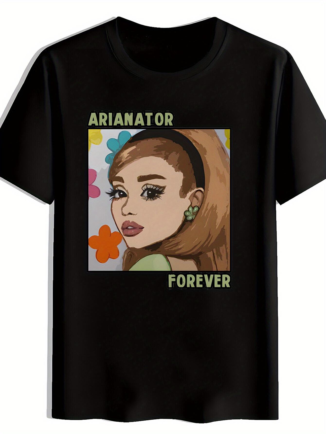 

Black Graphic T-shirt with Ariana Forever Portrait & Floral Print - 100% Polyester Round Neck Casual Tee for Summer XXXXL