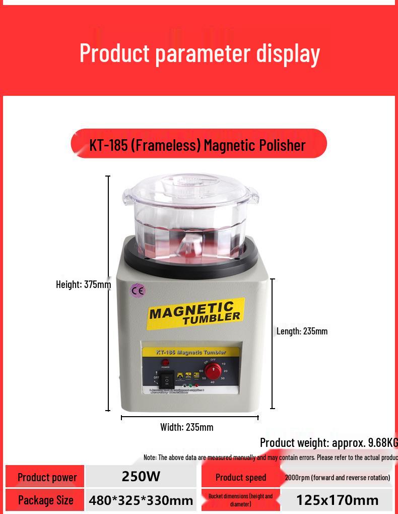 KT-185 Magnetic Polisher: Rust Removal Grinder for Gold, Silver, and Metal Jewelry