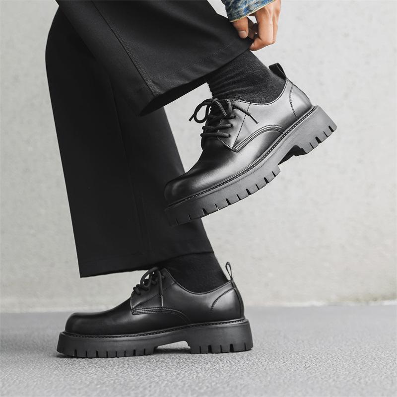 Big head casual leather shoes men's new 2024 thick-soled tooling youth round head low-top men's leather shoes 5691-J