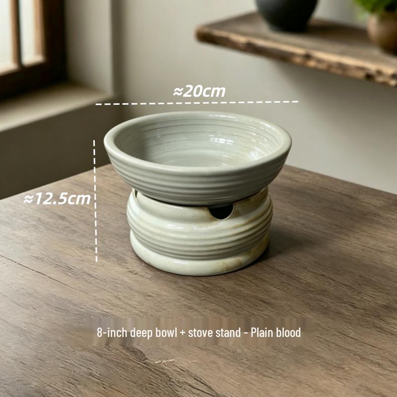 Retro Ceramic Tableware: Earthen Pot with Alcohol Stove for Warming Dishes