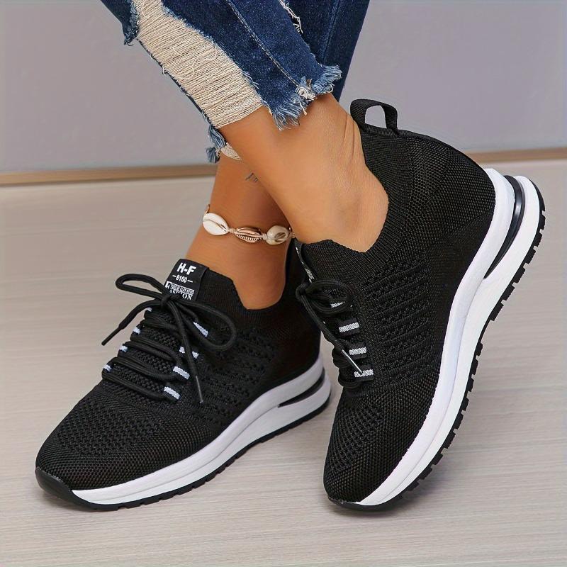 Big Yards Within The High Women's Shoes 2025 Summer New Casual Lace Thick Bottom Slope with Flyknit Mesh Shoes Female