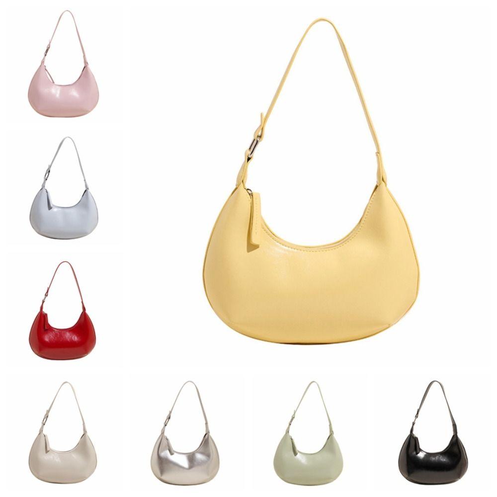 Candy Color Moon Underarm Bag Solid Color Women's Hobo Bag Casual Pu Leather Shoulder Bag  Girl