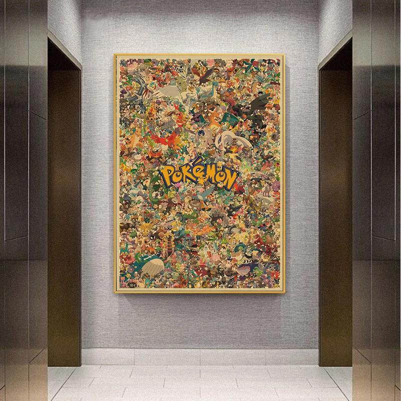 Vintage Pokemon Pikachu Squirtle Bulbasaur Poster Print Anime Canvas Painting Mural Children Bedroom Home Wall Art Decoration