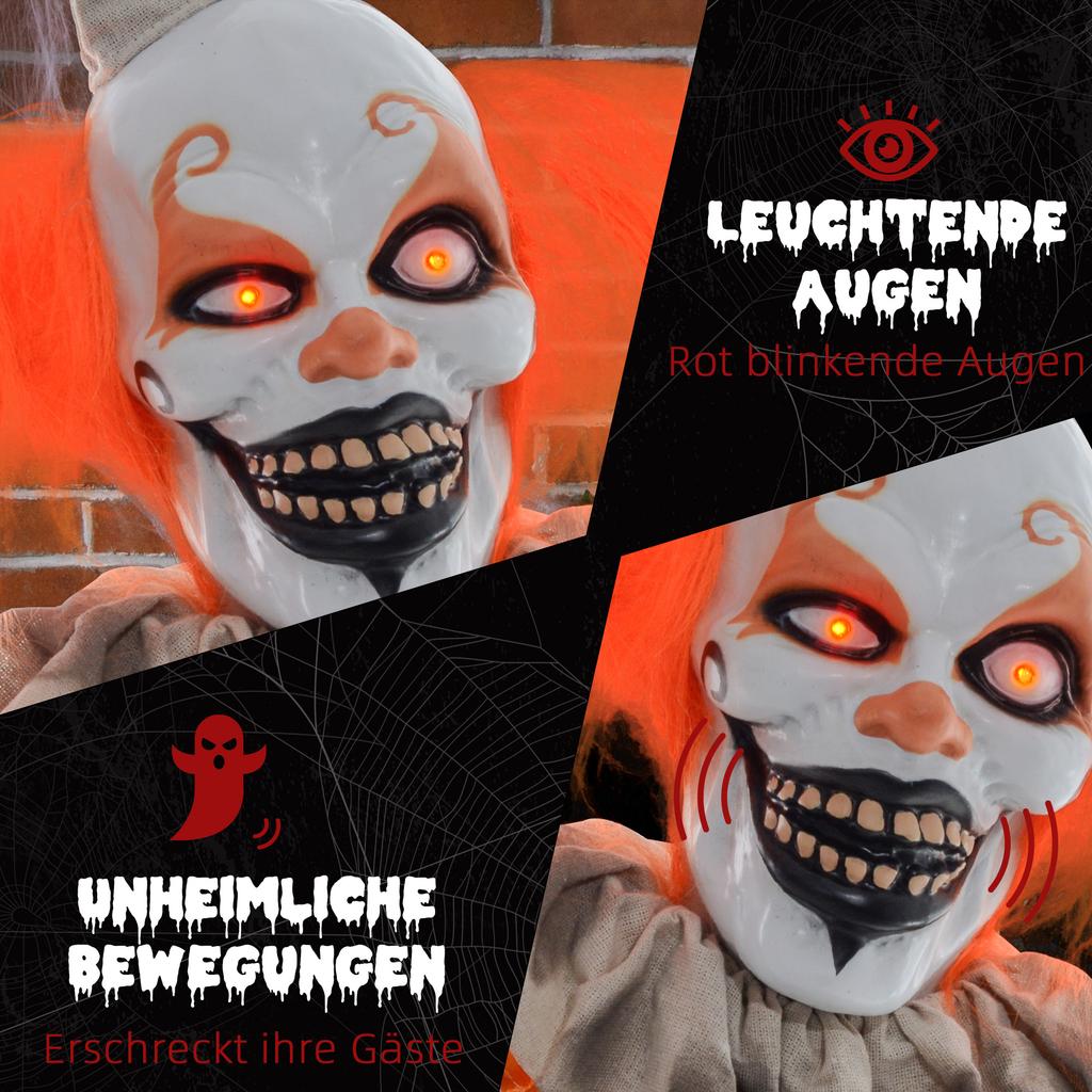 6' Pomarańczowy Klaun Halloweenowy Animatronic, ze Świecącymi Oczami