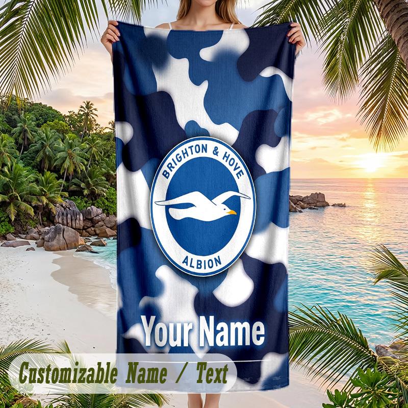 Beach Towel Brighton & Hove Albion Football Print Custom Name Text Soft Towel for Swimming Pool