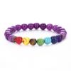 Seven Chakras Yoga Bracelet: Faux Amethyst, Tiger Eye, Lapis Lazuli Beads
