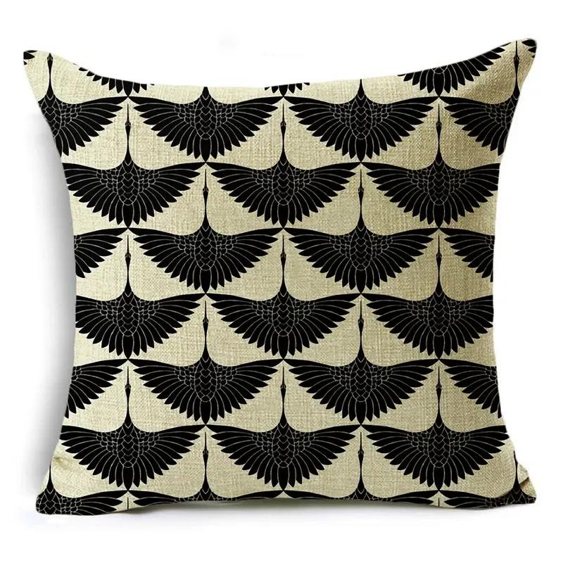 Black And White Collection Geometric Prints Linen Pillowcase Square Bedroom Car Decor Cushion Cover 40Cm/45Cm And 50Cm
