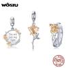 WOSTU Real 925 Sterling Silver Rose Flower Charms Fit Original Bracelet DIY Necklace Pendant Valentine's Day Jewelry Lover Gift