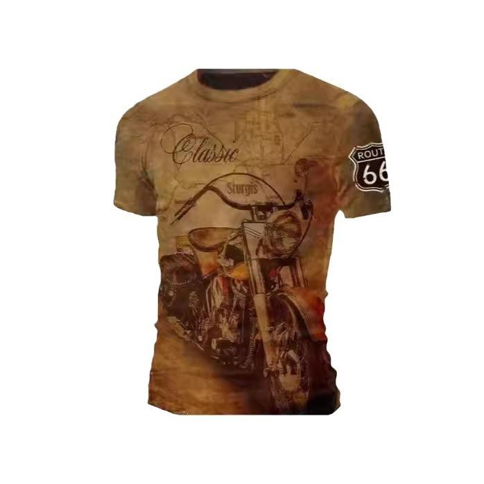 Short Sleeve Graphic T-shirt with Eagle & Motorcycle Print