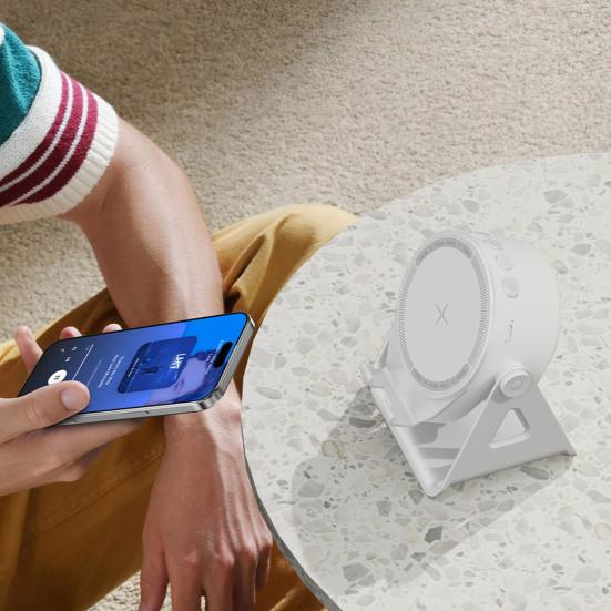 5-in-1 Sensor Bluetooth-compatible Speaker with Phone Holder Auto Play & 8 Color Lights Speaker Wireless Charging Adjustable Stand