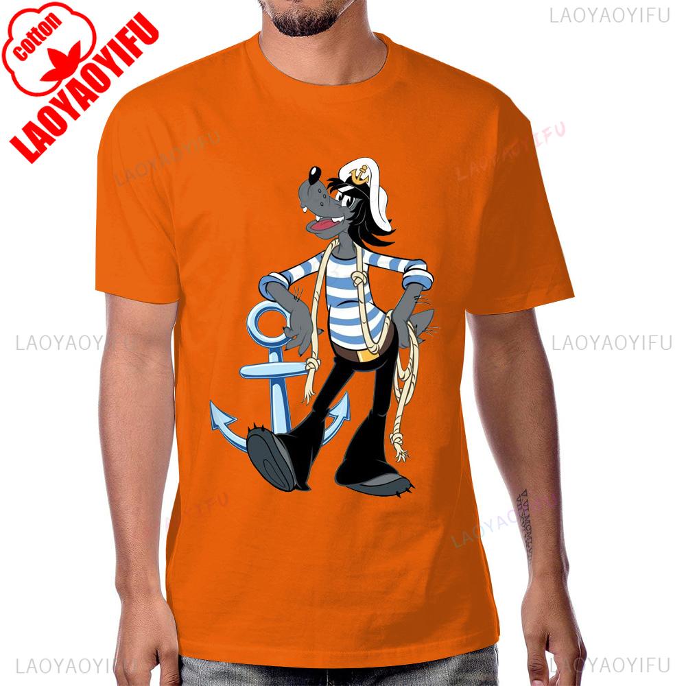 Hot Sale Humor Cartoon Nu Pogodi Russian Animation Tshirt Casual Fashion Loose Short Sleeve Cotton Tshirt Summer Man T Shirt