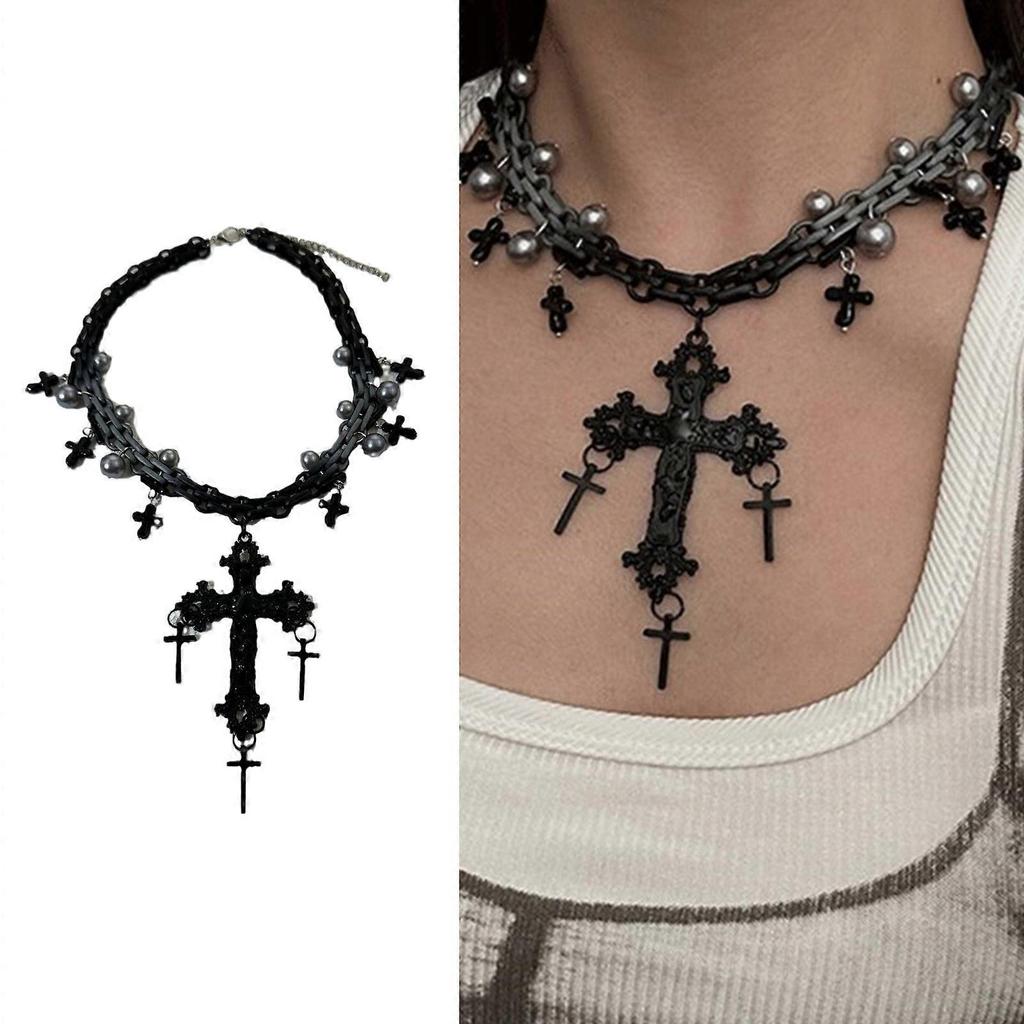 Fashionable Dark Crosses Necklace Portable Accessory for Women Embracing Gothic and Punk Styles With Comfortable Fit