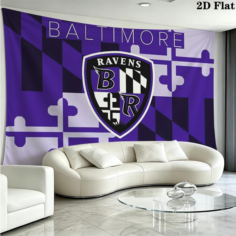 Baltimore Ravens Logo Wall Tapestry Aesthetic Wall Hanging Printed Fabric Blanket Decorative Tapestries for Bedroom Living Room Home Decor