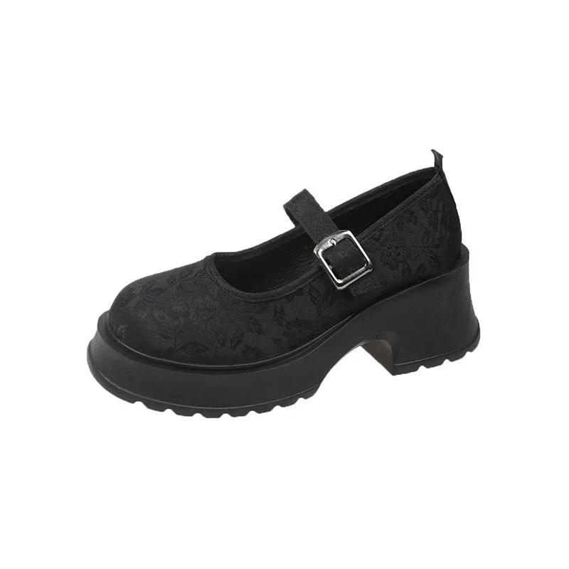 

Модные туфли-лодочки на платформе для женщин на очень высоком каблуке с пряжкой на ремешке, туфли Мэри Джейн с принтом, женские туфли в стиле готической вечеринки для женщин 2024 г. 40 чёрный