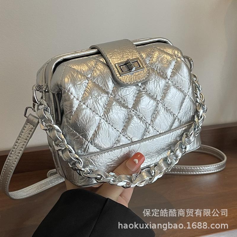 Niche Silver Bag Women's 2025 New Trendy Fashion High-end Shoulder Bag Diamond Chain Messenger Bag