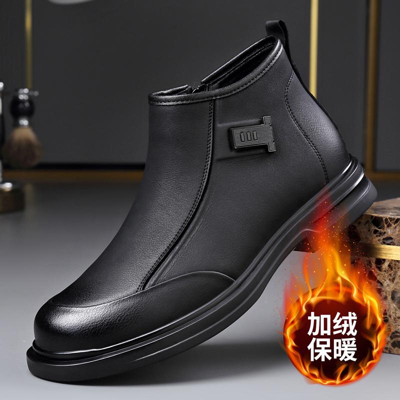 Autumn Winter Zipper Designer Ankle Boots for Men Solid Color Fashion Casual Work Shoes Male High Quality Cow Leather Boots Man